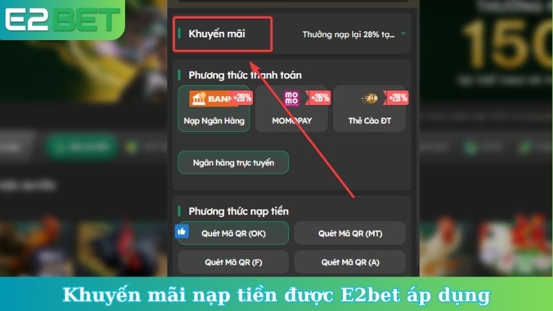 Khuyến mãi nạp tiền được E2bet áp dụng