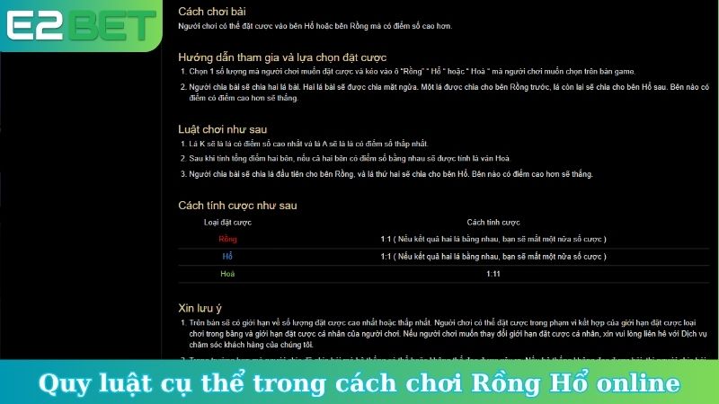 Quy luật cụ thể trong cách chơi Rồng Hổ online